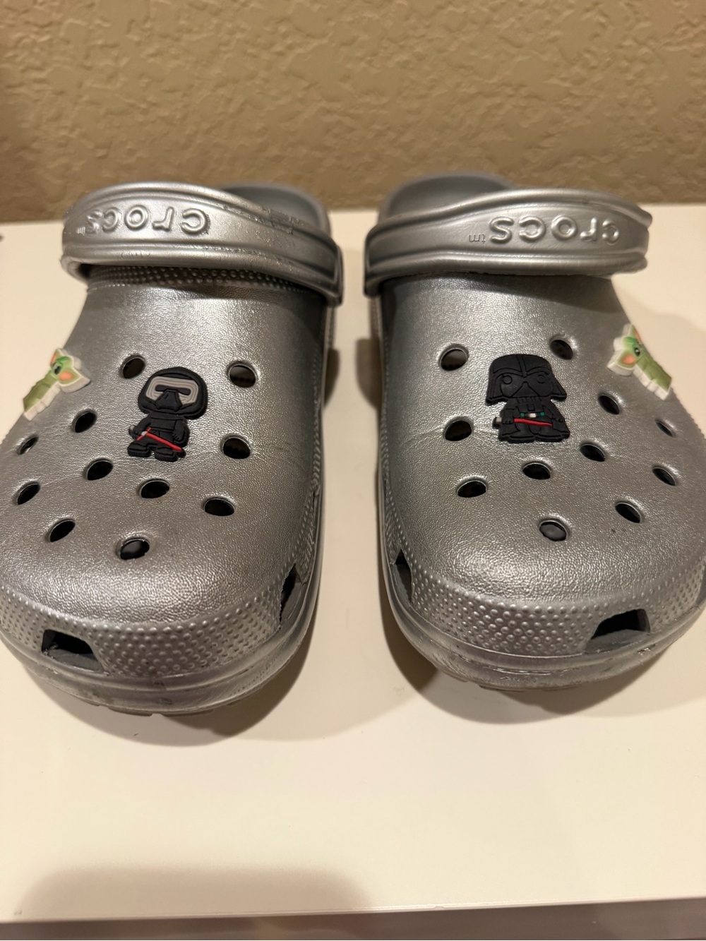 CROCS Men’s Silver Metallic Slip-On Clogs with Star Wars